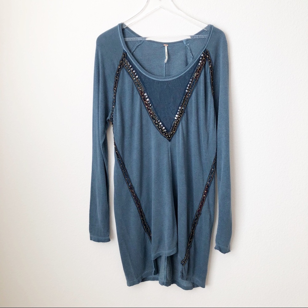Free People Grey/Blue Sweatshirt Dress Size L